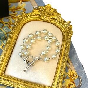 Kenneth Cole Reaction 8” Toggle Clasp Bracelet Faux Pearls Double Strand